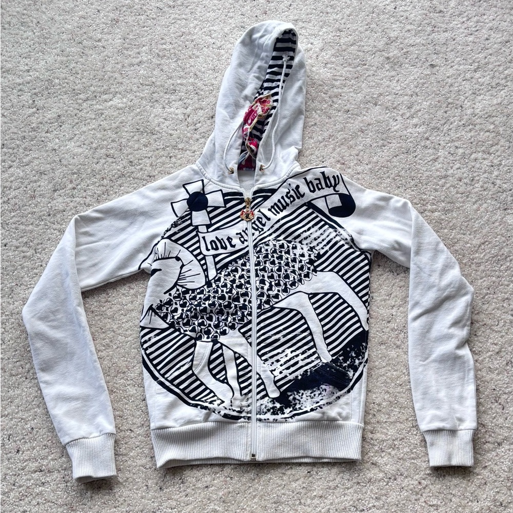 L.A.M.B. White Hoodie with Black and Red Accents